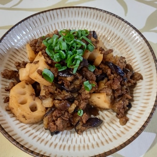 れんこんと茄子のひき肉甘酢炒め